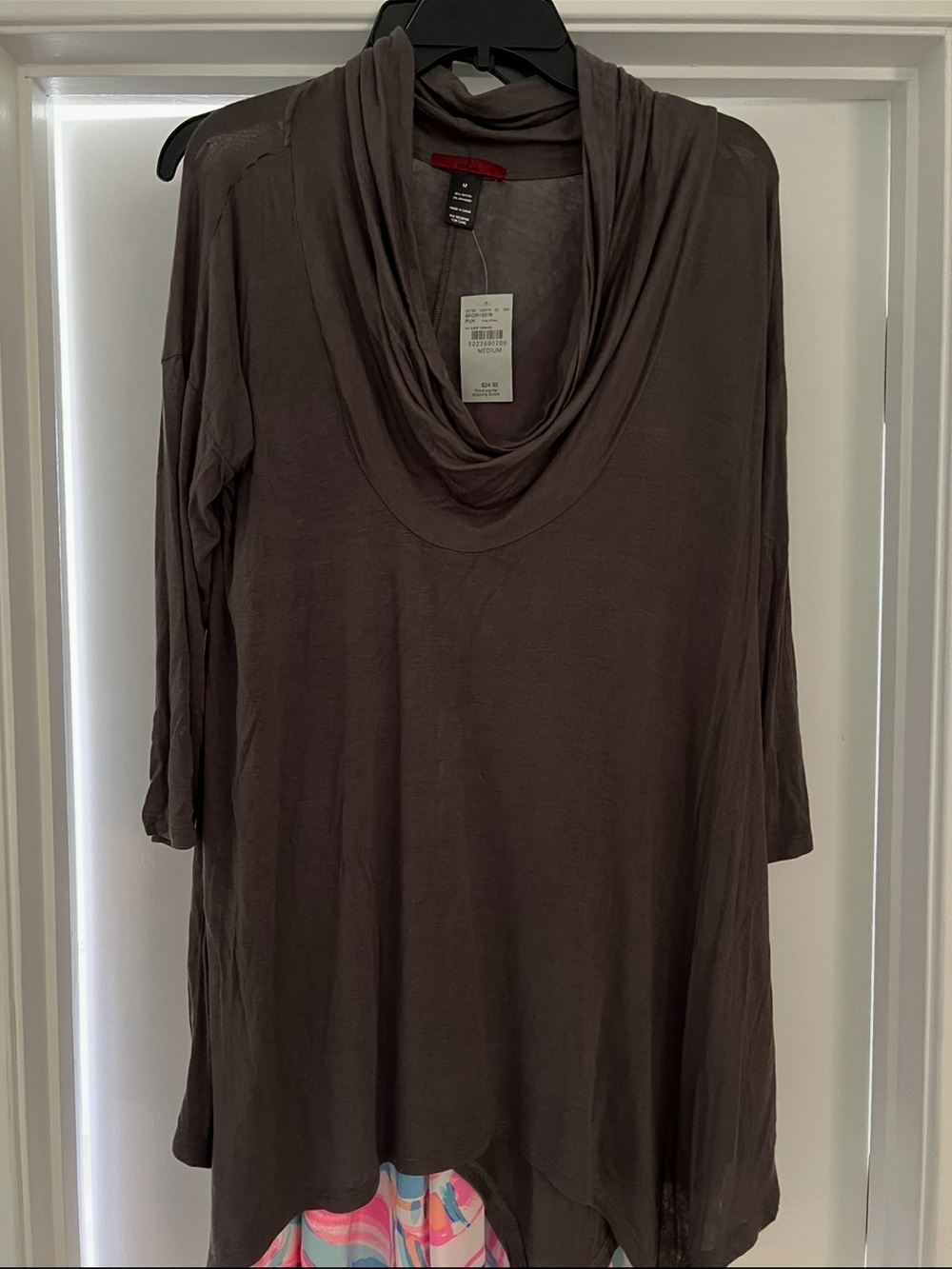 Cowl Neck Tunic Top in Dark Brown NWT